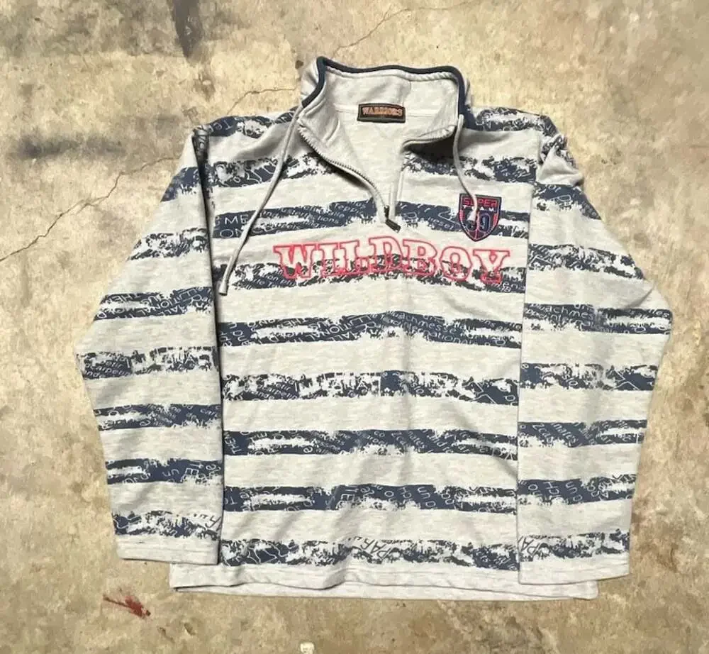 Warriors Brand Half-Zip Hoodie with Striped Graphic Print